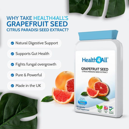 Health4All Grapefruit Seed Extract (Gse) 90 Capsules For Candida And Utis. Herbal Antifungal Candida Cleanse Supplement Capsules (Not Tablets), Vegan | Made In Uk