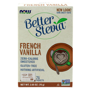 Now Foods, Betterstevia, French Vanilla, Zero-Calorie Sweetener, Gluten-Free, Certified Non-Gmo, 75 Packets/Box