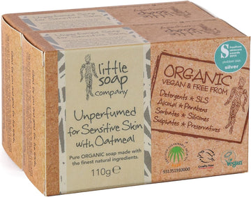 Little Soap Company Organic Range - Unperfumed Soap Bar Duo Pack,110Gx2 | Natural, Vegan, Cruelty Free, Eco Friendly And Perfect For Sensitive Skin | Womens And Mens Gifts | Free From Sls Or Parabens