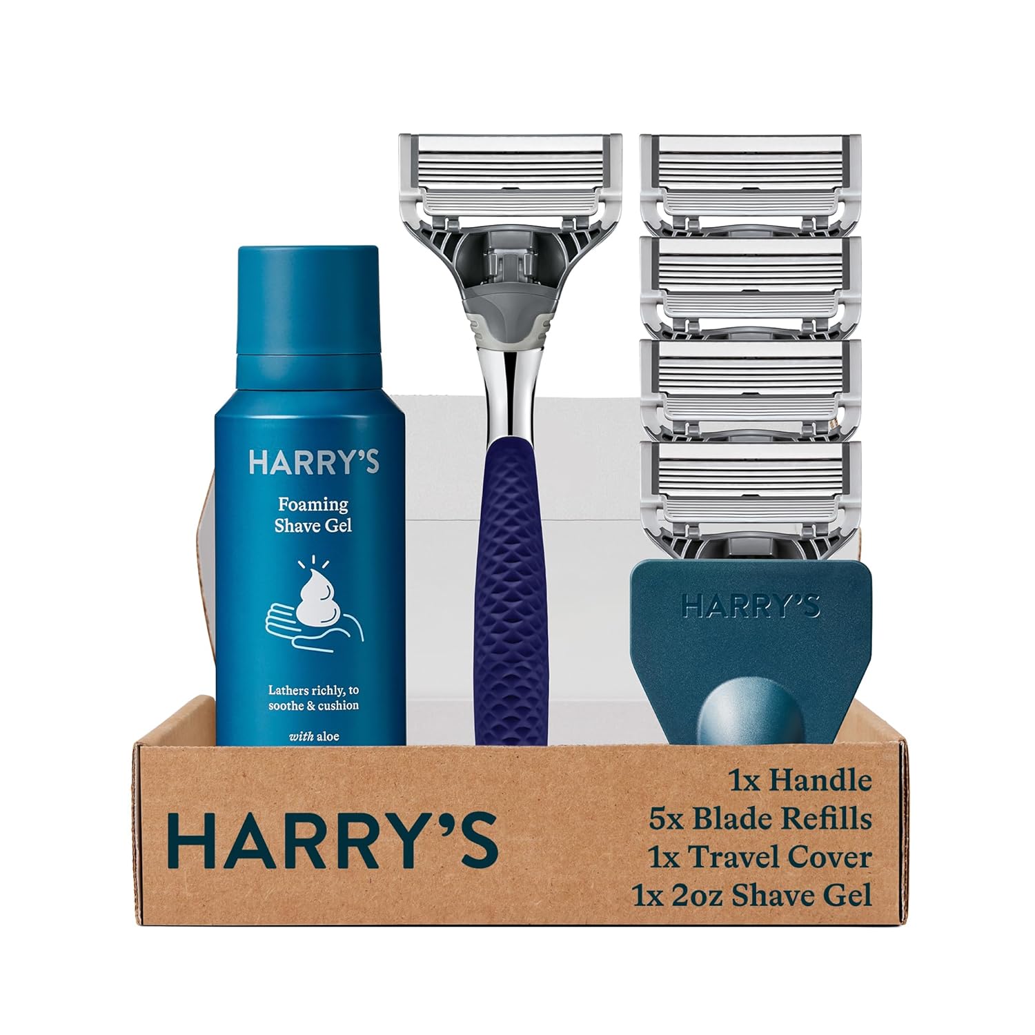 Harry'S Razors For Men - Chrome Shaving Set | 5 Blade Razors With Lubricating Strip & Precision Trimmer, 4 Cartridges, Travel Cover, And 2 Oz Shave Gel