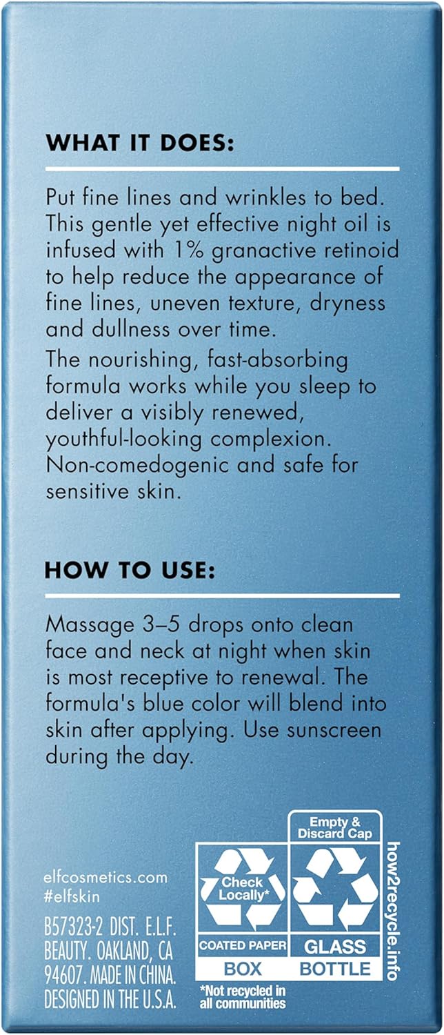 e.l.f. SKIN Youth Boosting Blue-ty Sleep Night Oil, Gentle Overnight Face Oil, Nourish Skin, Lightweight Formula, Vegan & Cruelty-Free : Amazon.co.uk: Beauty