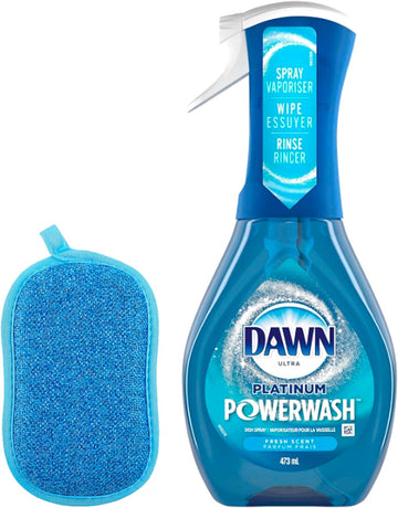 Dawn Powerwash Platinum Fresh Scent, Dish Spray, Parfum Frals, Non-Abrasive (16 Oz) The Set Includes a Universal Reusable Microfiber Cleaning Sponge (Color may vary)