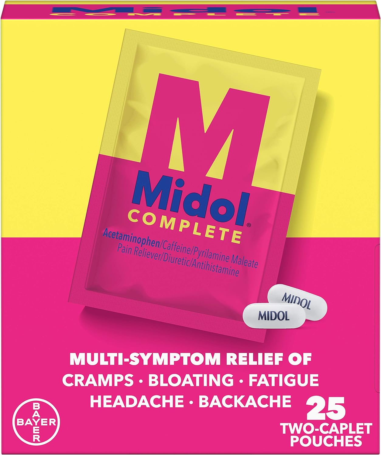 Midol Complete Caplets With Acetaminophen For Menstrual Symptom Relief - 50 Count (25 Pouches Of 2), On The Go Period Cramp Relief And Menstrual Pain Relief