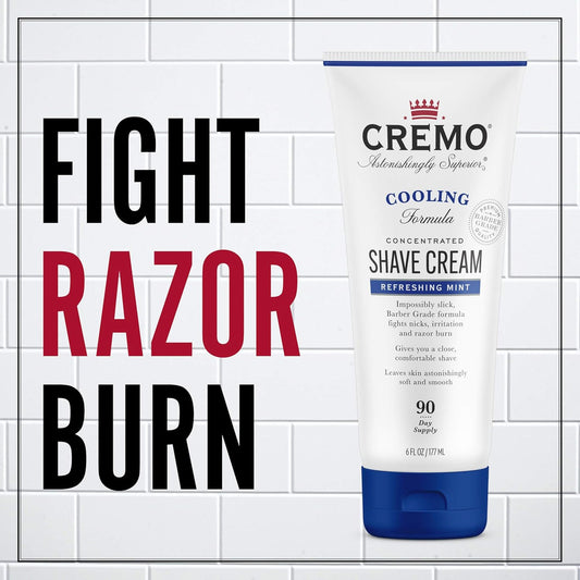 Cremo Barber Grade Cooling Shave Cream, Astonishingly Superior Ultra-Slick Shaving Cream Fights Nicks, Cuts And Razor Burn, 6 Fl Oz (2 Pack), White