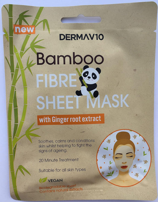 Dermav10 Bamboo Fibre Sheet Mask With Ginger Root Extract Vegan