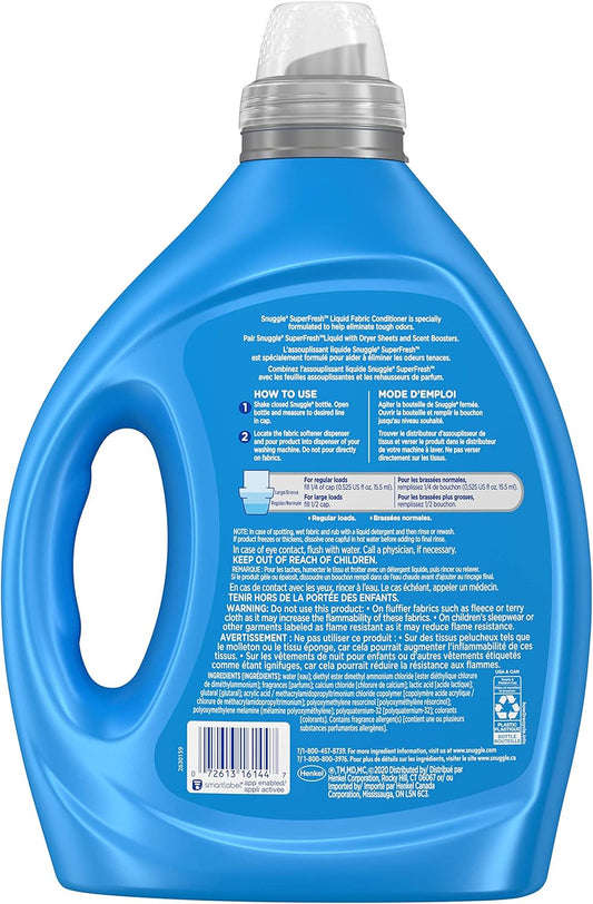 Snuggle Liquid Fabric Softener, Superfresh Spring Burst, Eliminates Tough Odors, 2X Concentrated, 150 Loads