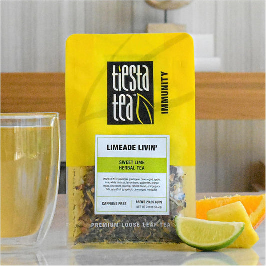 Tiesta Tea - Limeade Livin - Sweet Lime Herbal Tea - Loose Leaf Tea Blend - Non Caffeinated Fruit Tea - Make Hot Or Iced Tea Up To 25 Cups - 2 Oz Resealable Pouch