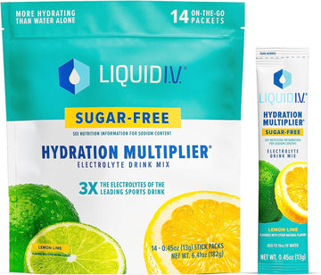 Liquid I.V. Sugar-Free Hydration Multiplier - Lemon Lime ? Hydration Powder Packets | Electrolyte Powder Drink Mix | Easy Open Single-Serving Sticks | Non-GMO | 1 Pack (14 Servings)