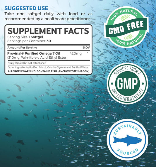 Purified Omega 7 Softgels (Non-GMO) Provinal Maximizes Palmitoleic Aci