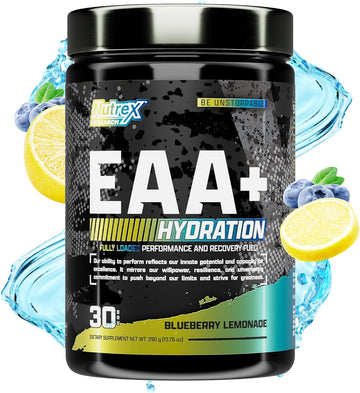 Nutrex Research Eaa Hydration | Eaas + Bcaa Powder | Muscle Recovery, Strength, Muscle Building, Endurance | 8G Essential Amino Acids + Electrolytes | Blueberry Lemonade 30 Servings