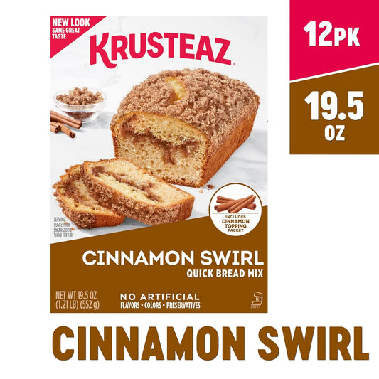 Krusteaz Cinnamon Swirl Quick Bread Mix, Includes Cinnamon Topping, 19.5 oz Boxes (Pack of 12)