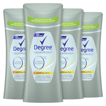 Degree 0% Aluminum Free Deodorant Uplifting Citrus 4 Count 48H Odor Protection Deodorant For Women 2.6 Oz