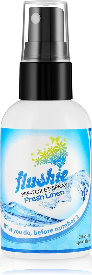 Flushie Pre-Toilet Spray for Poop Travel Size Toiletries Bathroom Spray for Poop Spray for Toilet Deodorizer Traveling Essentials Poop deodorizer Poop Odor eliminator… (Linen, 2oz 1pack)