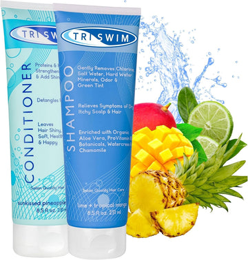 Triswim - Chlorine Removal Hair Care Bundle, After Swim Care Shampoo And Moisturizing Conditioner, Anti-Chlorine Hair Protection For Swimmers, Removes Green Tint, Vegan & Cruelty Free (251+251 Ml)