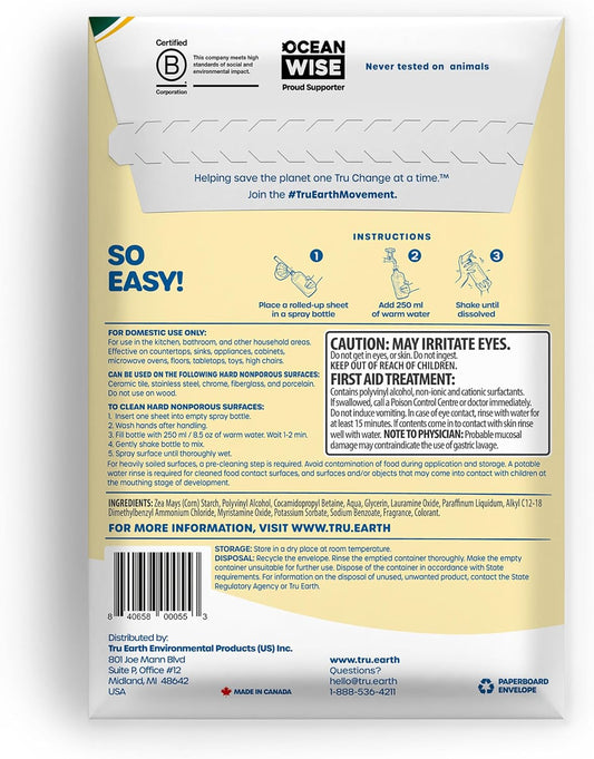 Tru Earth Multi-Surface Cleaner Eco-Strips | All Purpose Cleaner Concentrate For Multi-Use, Fresh Lemon Scent, 16 Strips