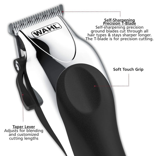 Wahl Clipper Usa Deluxe Corded Chrome Pro, Complete Hair And Trimming Kit, Includes Corded Clipper, Cordless Battery Trimmer, And Styling Shears, For A Cut Every Time - Model 79524-5201M