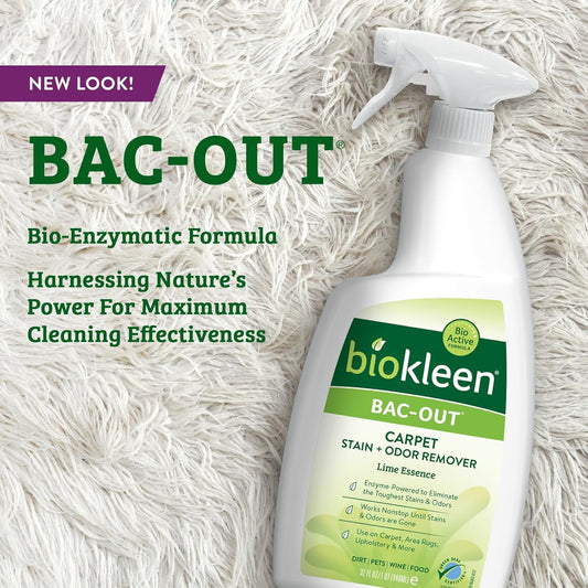 Biokleen Bac-Out Stain Remover for Carpet, Clothes - 32 Ounce and Gallon Refill - Enzymatic, for Pet Stains, Laundry, Diapers, Wine, Carpets, & More, Eco-Friendly, Plant-Based