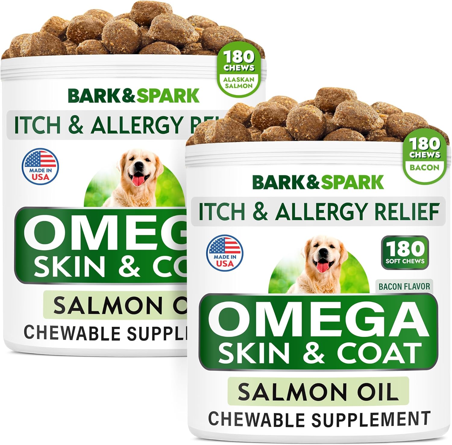 Omega 3 For Dogs And Cats Bundle - 360 Fish Oil Treats Shedding, Skin Allergy, Itch Relief, Hot Spots Treatment -Joint Health -Skin And Coat Supplement - Epa&Dha Fatty Acids - Salmon Oil - Made In Usa