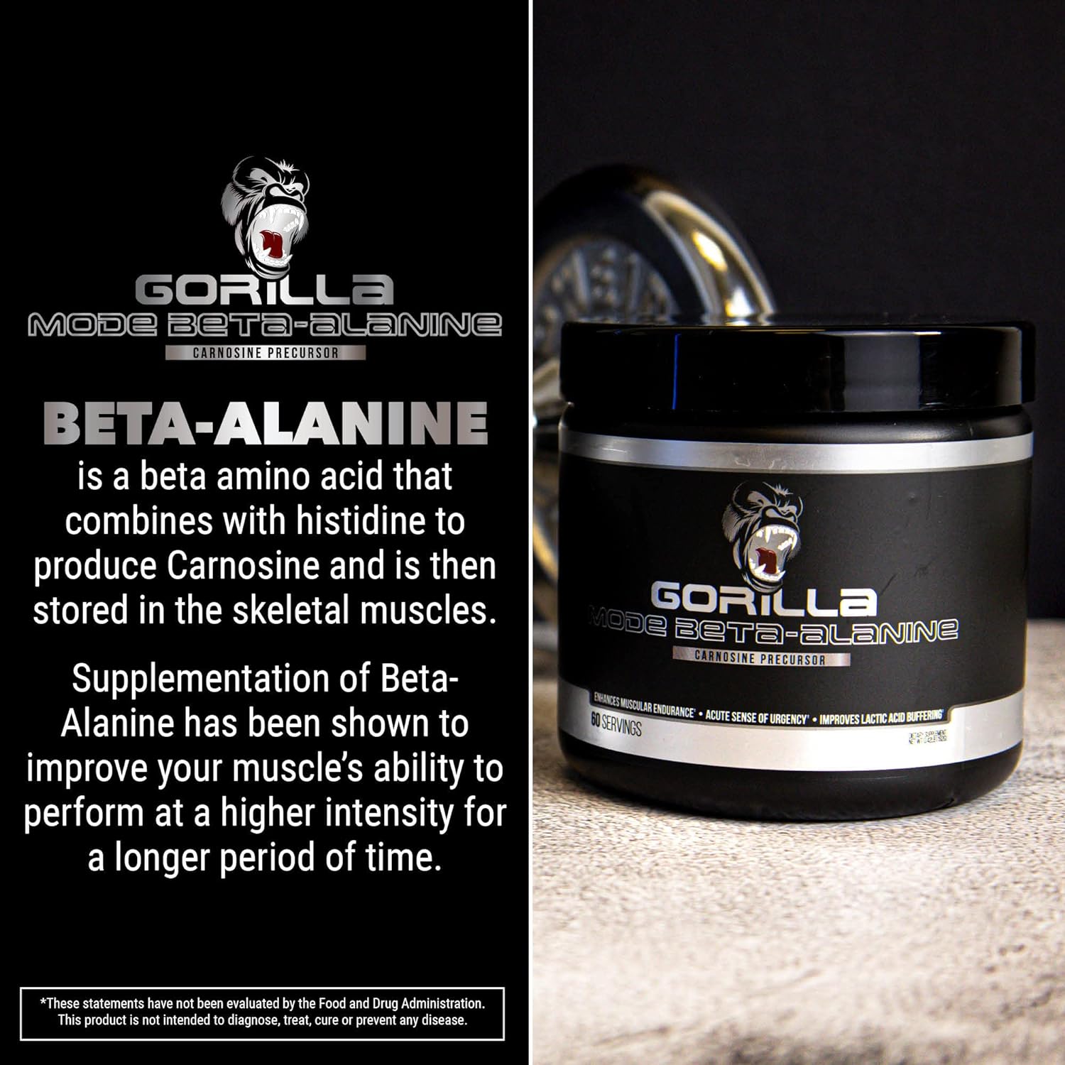 Gorilla Mode Beta-Alanine – Carnosine Precursor/Enhanced Muscular Endurance / 3.2 Grams per Servings : Health & Household