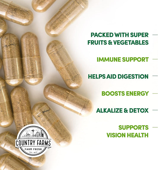 Country Farms Super Fruits And Veggies Capsules, Whole Food Supplement, Powerful Antioxidant, Supports Energy, Immune Health, Boosts Digestive Health, 30 Organic Super Foods, 60 Servings, 2 Pack