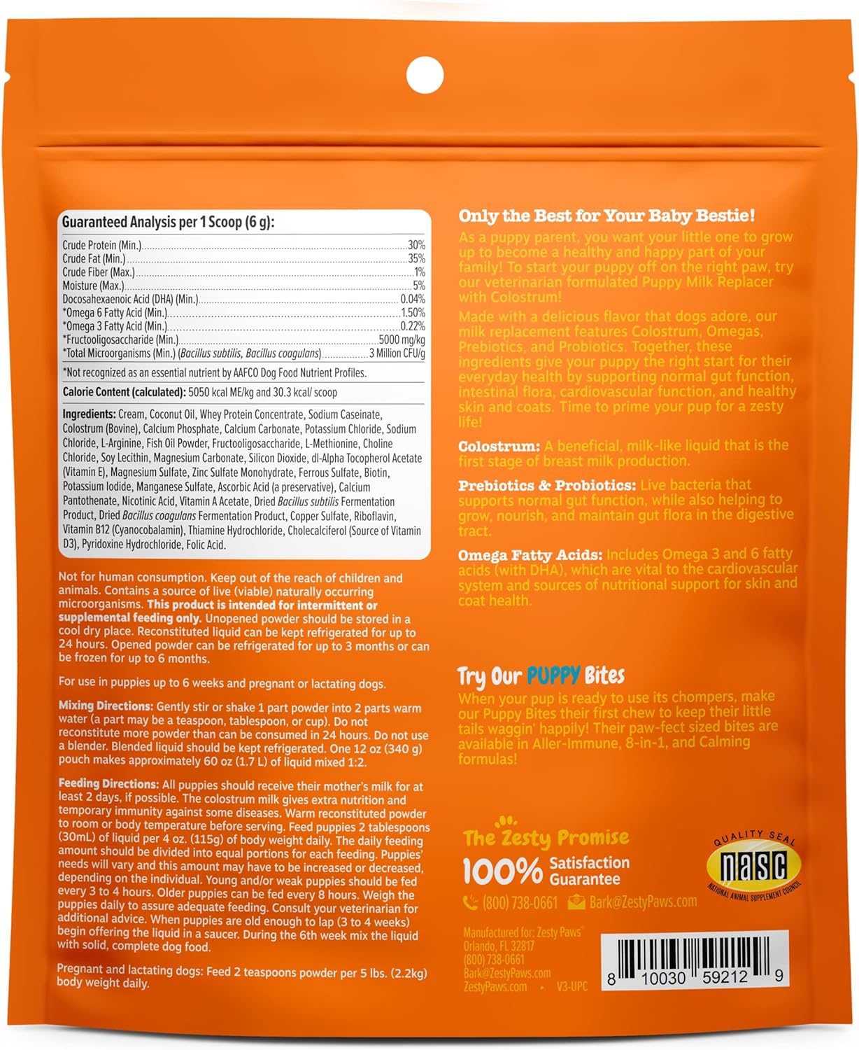 Zesty Paws Puppy Milk Replacer + Colostrum - Milk Replacement Supplement Powder for Puppies & Senior Dogs - Omega 3 DHA, Prebiotics & Probiotics for Dogs - for Skin, Coat, Heart & Gut Health - 12 oz… : Pet Supplies