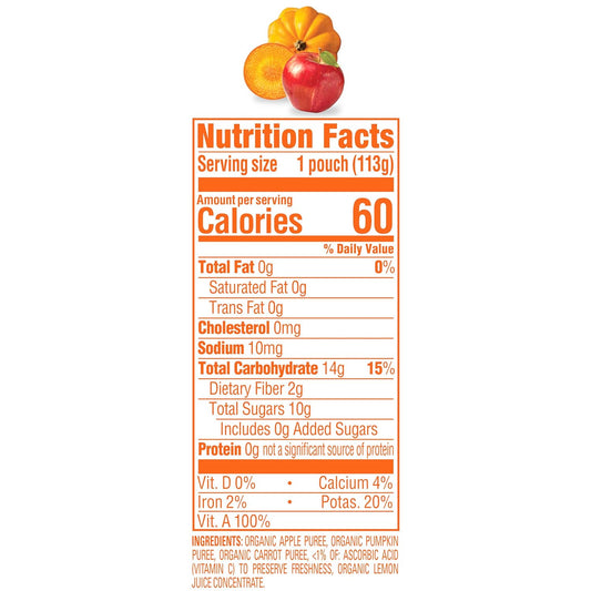 Happy Baby Organics Clearly Crafted Stage 2 Baby Food Apples, Pumpkin & Carrots, 4 Ounce Pouch (Pack Of 16)