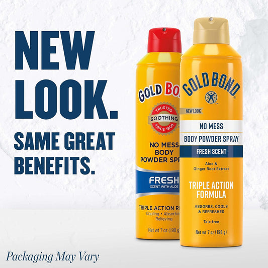 Gold Bond No Mess Talc-Free Body Powder Spray, 7 Oz., Fresh Scent, With A Triple Action Formula