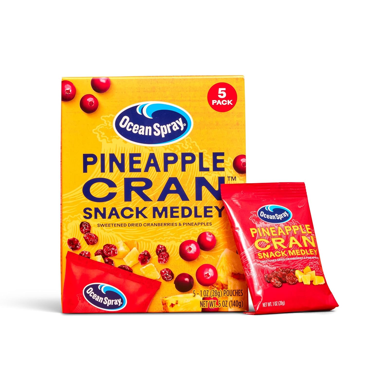Ocean Spray® Pineapple Cran™ Snack Medley, Cranberry And Pineapple Dried Fruit Snack, 1 Oz Pouches, 5 Count