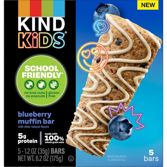 Kind Kids Blueberry Muffin Bar With Other Natural Flavors, Tree Nut Free, Peanut Free, Gluten Free, Made With Whole Grain Oats, 6.2 Oz Box (5 Bars)