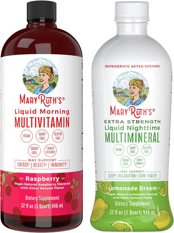 Maryruth'S Liquid Multivitamin (Raspberry) & Extra Strength Nighttime Multimineral (Lemonade) | Liquid Vitamins For Energy & Beauty | No Melatonin Sleep Supplement | Sugar Free, Vegan, Non-Gmo