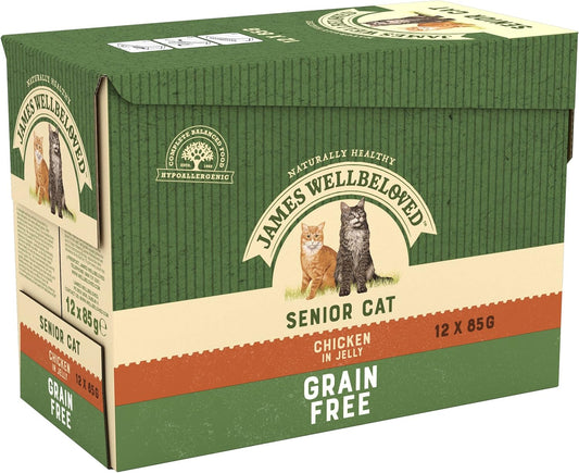 James Wellbeloved Senior Grain-Free Chicken in Jelly 12 Pouches, Hypoallergenic Wet Cat Food, Pack of 1 (12x85 g)?8410136019517