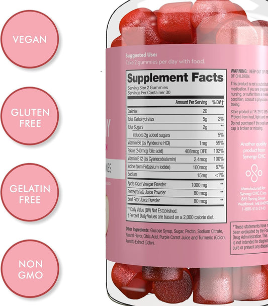 Flat Tummy Tea Apple Cider Vinegar Gummies, 60 Count – Boost Energy, Detox, Support Gut Health & Healthy Metabolism – Vegan, Non-Gmo - Made With Apples, Beetroot, Vitamins B6 & B12, Superfoods