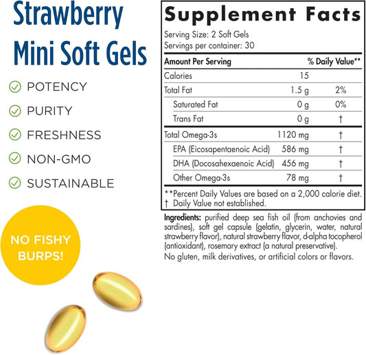 Nordic Naturals ProOmega 2000 Jr., Strawberry Flavor - 60 Soft Gels - 1120 mg Omega-3 - Ultra Potent Fish Oil - EPA & DHA - Promotes Brain, Heart, & Immune Health - Non-GMO - 30 Servings