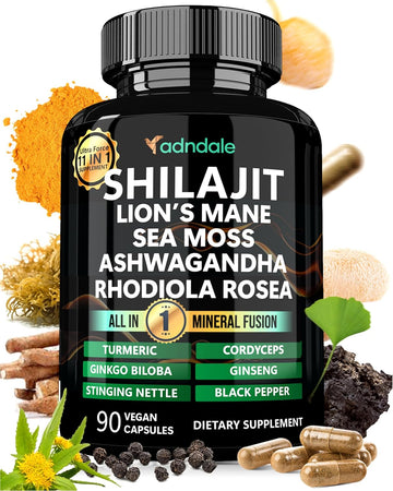 Shilajit For Men 11-In-1 Pure Himalayan Organic Shilajit Capsules With Sea Moss Ashwagandha Rhodiola Rosea Panax Ginseng Turmeric Lion’S Mane Ginkgo. Shilajit Capsules For Women