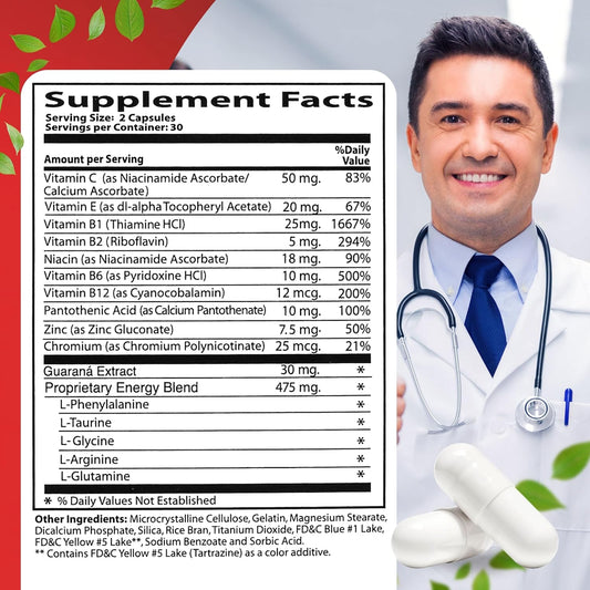 60 Caps Neurobion Energy - Amino Acids Vitamin B1 B2 B6 B12 - Increases Brain Alertness & Stamina