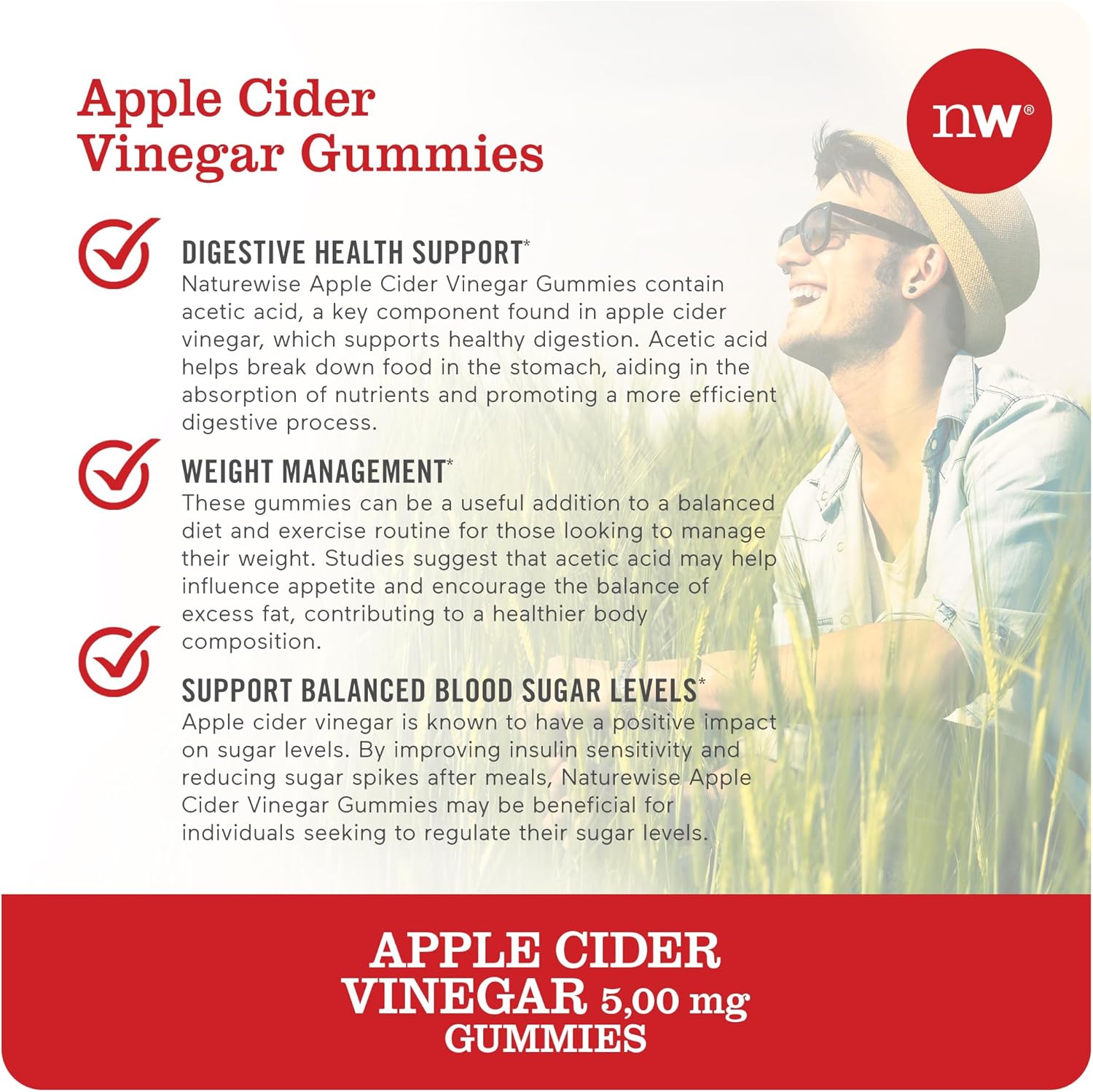 NatureWise Apple Cider Vinegar Gummies - 500mg ACV Gummies with Vitamin B12 - Apple-Pineapple Flavor - Support for Energy & Gut Health - Vegan, Gluten-Free, Non-GMO - 60 Gummies[2-Month Supply] : Health & Household