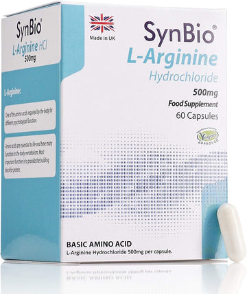 SynBio L-Arginine Hydrochloride 500mg | 60 Capsules | Vegan | Nut Free | SOYA Free | Dairy Free | Yeast Free | Sugar Free | Gelatin Free | Made in The UK : Amazon.co.uk: Health & Personal Care