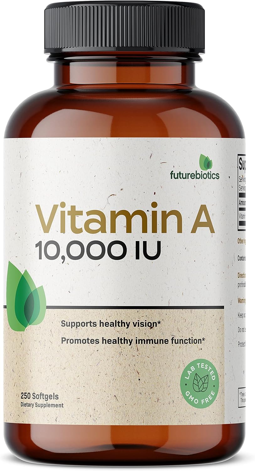 Futurebiotics Vitamin A 10,000 IU Premium Non-GMO Formula Supports Healthy Vision & Immune System and Healthy Growth & Reproduction, 250 Softgels : Health & Household