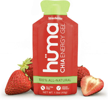 Huma Chia Energy Gel, Strawberries, 12 Gels - Premier Sports Nutrition for Endurance Exercise