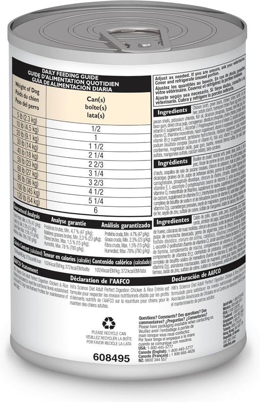 Hill'S Science Diet Perfect Digestion, Adult 1-6, Digestive Support, Wet Dog Food, Chicken & Rice Loaf, 12.8 Oz Can, Case Of 12