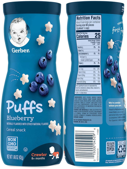 Gerber Puffs Variety Pack, 1 Strawberry Apple, 1 Blueberry, 1 Apple Cinnamon, 1 Vanilla, 4 CT