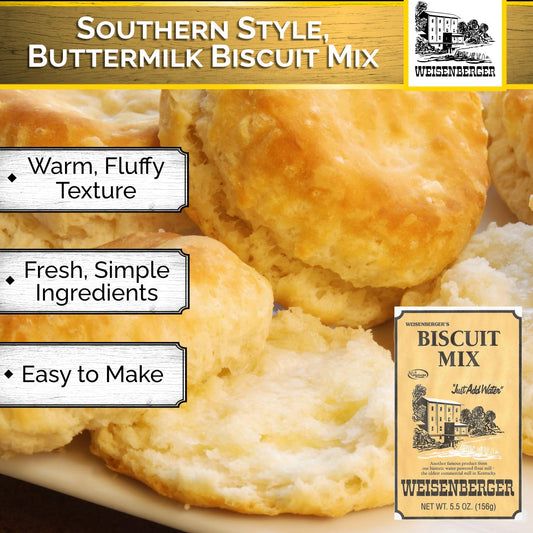Weisenberger Biscuit Mix - Southern Style Buttermilk Biscuit Mix - Made From Non GMO Soft Red Wheat - Traditional Old Fashioned Breakfast Biscuits - Quick Breakfast Biscuit Mix - 5.5 Oz - 12 Pack