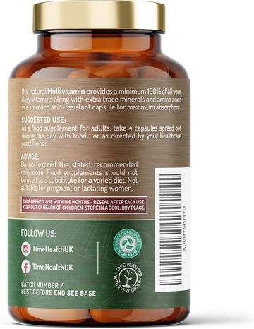 Whole Food Plant-Derived Multi Vitamin 100%+ Daily With Tetrasod® Super Antioxidant - Natural, Non-Synthetic Vitamins - Highly Bioavailable - Zero Additives - Uk Manufactured (180 Capsule Pouch)