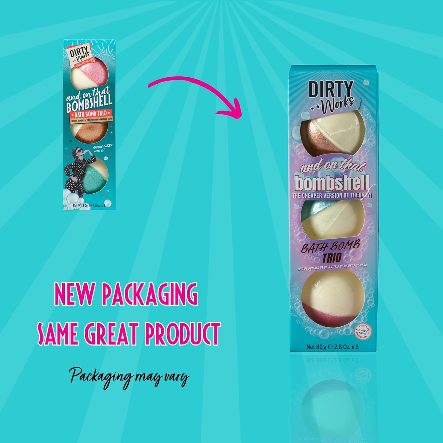 Dirty Works And On That Bombshell Bath Bomb Trio, 3 X 26G Glitter Bath Bomb Fizzers : Beauty & Personal Care