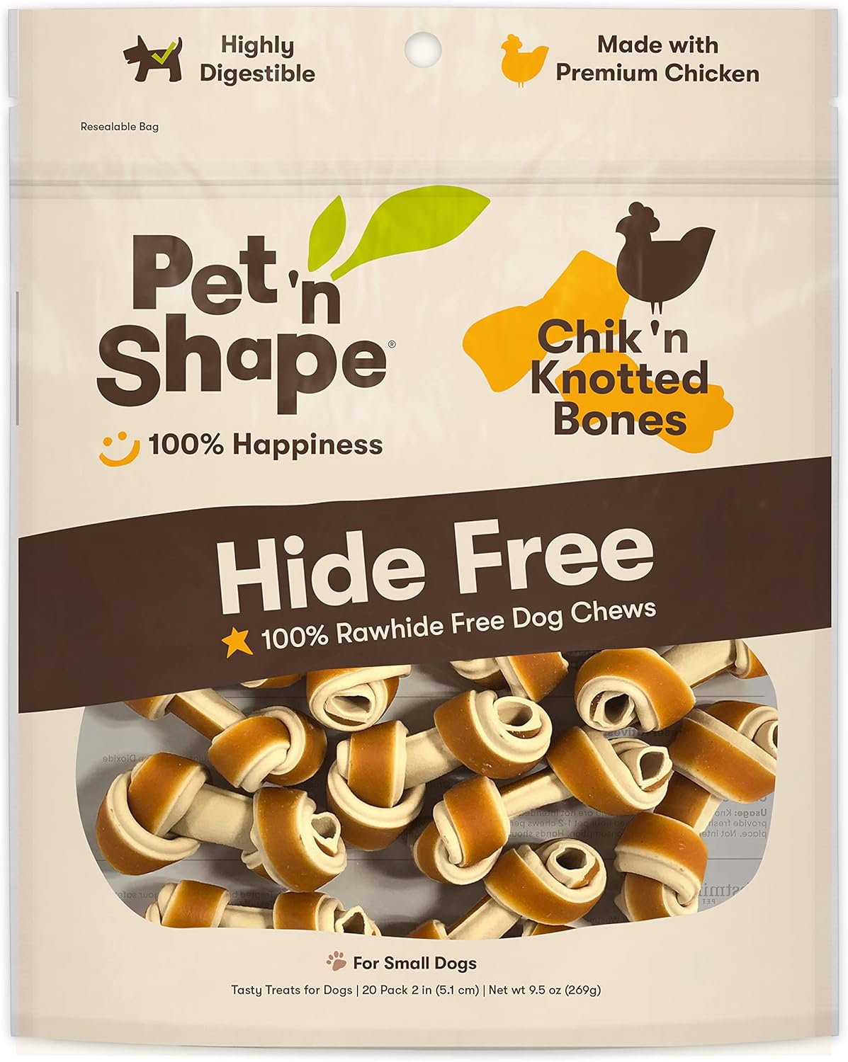 Pet 'N Shape Hide Free Chik 'N Knot Bones, 20 Count 9.5 Oz - Rawhide Free Dog Treats - No Hide Alternative Chew Treat For All Life Stages