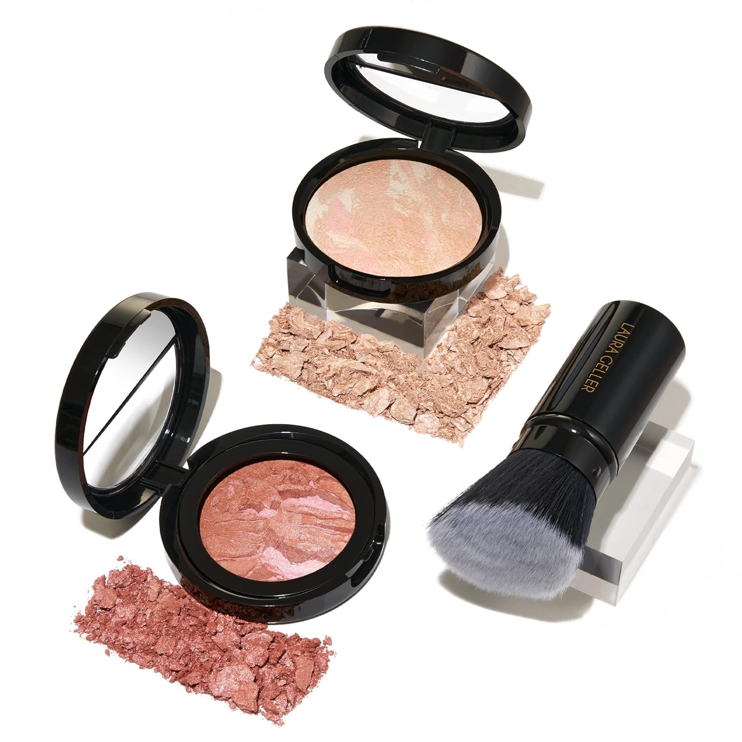 Blush-N-Glow Kit (3 Pc): Laura Geller New York Baked Balance-N-Glow Illuminating Cc Powder Foundation Light, Retractable Kabuki Brush, Baked Blush-N-Brighten Pink Grapefruit : Beauty & Personal Care