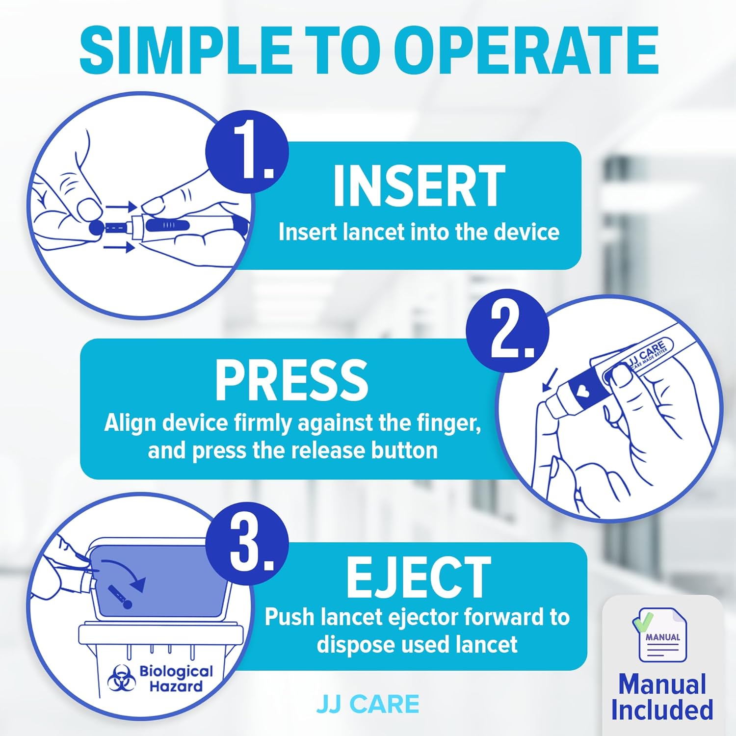 Jj Care Lancing Device, Lancet Pen With 10 Adjustable Depth Settings, Lancing Device For Diabetes Testing With Push Button Ejector, Diabetic Lancet Device Reduce Pain For Blood Glucose Testing : Health & Household
