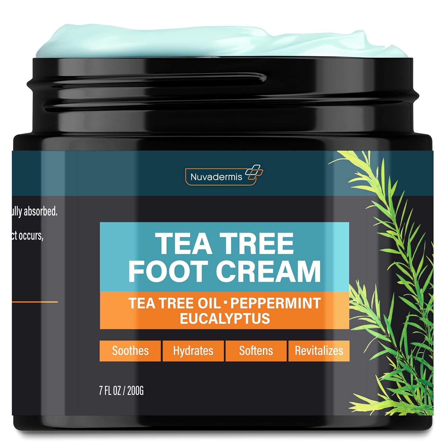 Nuvadermis Tea Tree Oil Foot Cream - Soothing Moisturizer For Dry Cracked Feet, Athletes Foot, Ringworm & More - Enriched With Allantoin & Aloe Vera - 7 Oz