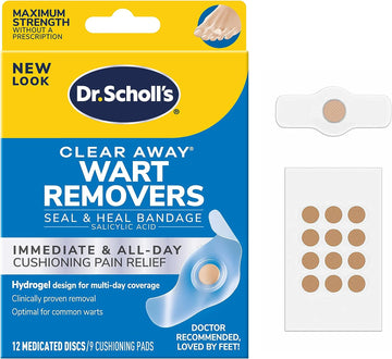 Dr. Scholl'S Clear Away Wart Remover Hydrogel Bandage // 12 Discs/9 Cushions, Clinically Proven, Immediate & All-Day Cushioning Pain Relief, Multi-Day Coverage, 12 Treatments