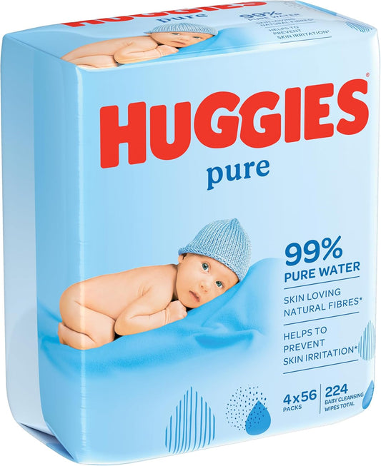 Huggies Pure, Baby Wipes, 4 Packs (224 Wipes Total) - Natural Wet Wipes for Sensitive Skin - 99 Percent Pure Water - Fragrance Free to Clean and Protect : Amazon.co.uk: Health & Personal Care